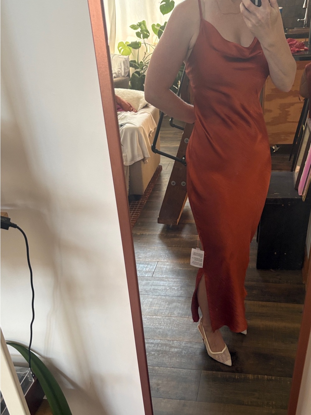 ASOS Satin Cowl Neck Maxi Dress in Rust